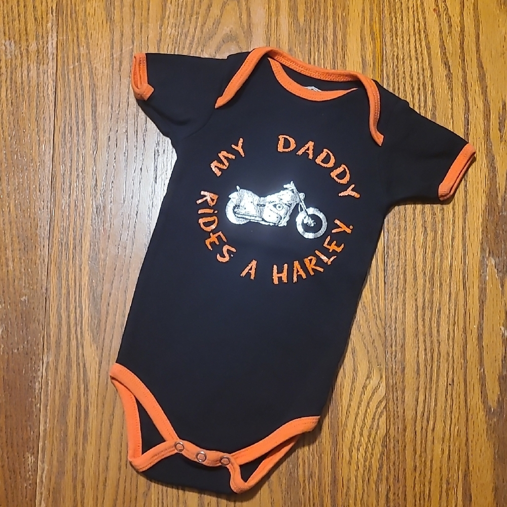 Harley Davidson Black & Orange Motorcycle Graphic Baby One-Piece